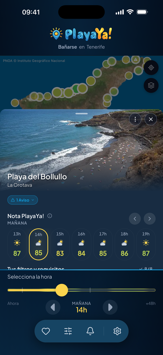 PlayaYa!: scheda della spiaggia con le condizioni complete