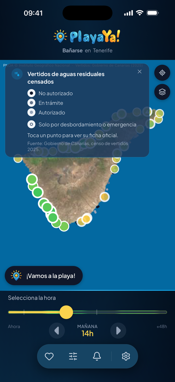 PlayaYa!, livello degli scarichi: gli scarichi censiti dell’isola con la loro legenda